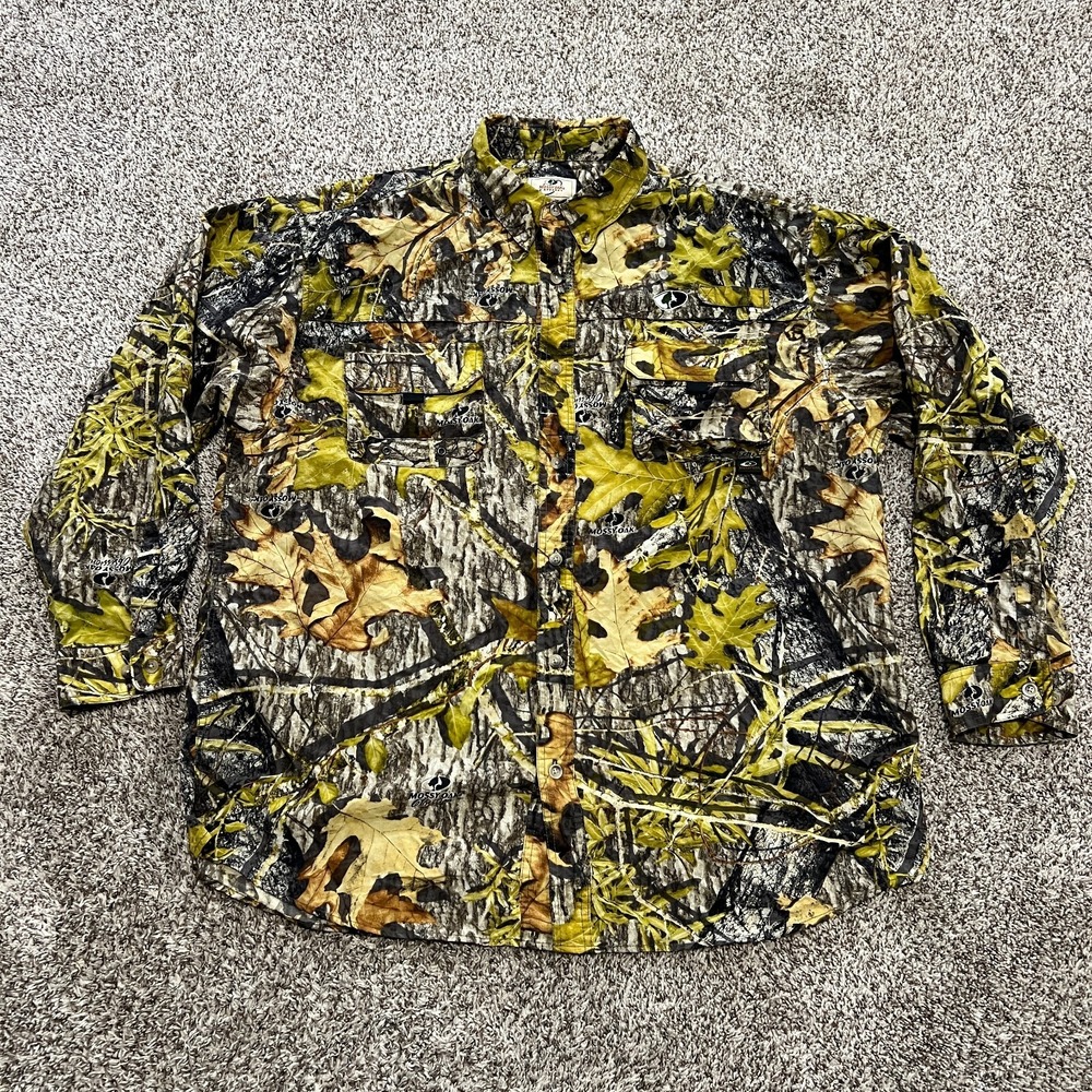 Mossy Oak Fall Foliage Camo Treklite Button Down Shirt Mens XL Vented Nylon Hunt
